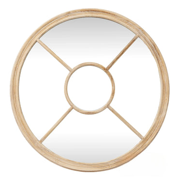 Luxury Torin 100cm Round Washed Wood Architectural Window Wall Mirror