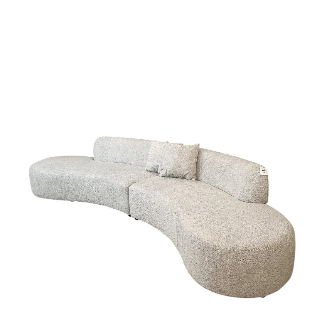 Miami Curved Cinema Boucle Sofa In Blush Pink Fabric