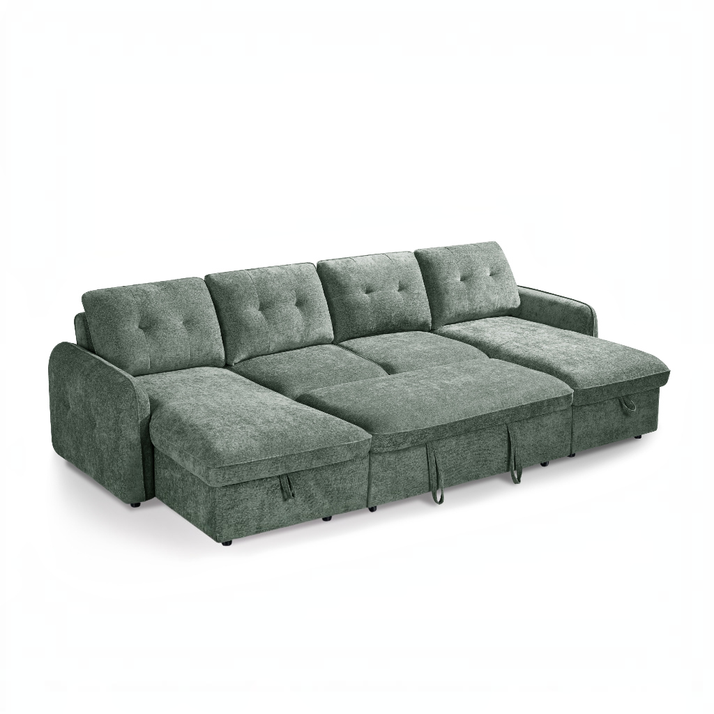 Moscow Sofabed Green Fabric U Shape Storage Corner Sofa