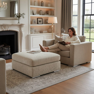 Naples Beige Cream Fabric Footstool