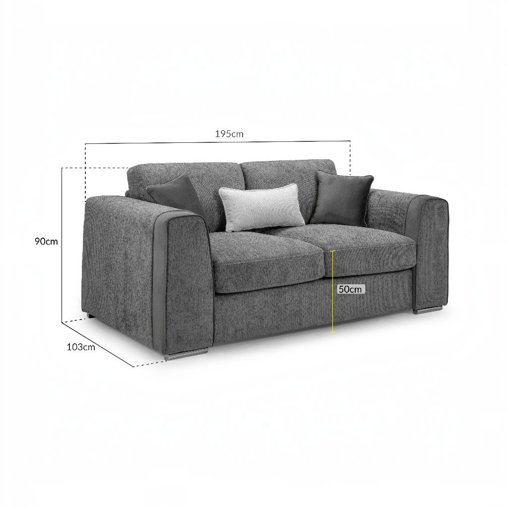Naples Grey Fabric 2 Seater Sofa