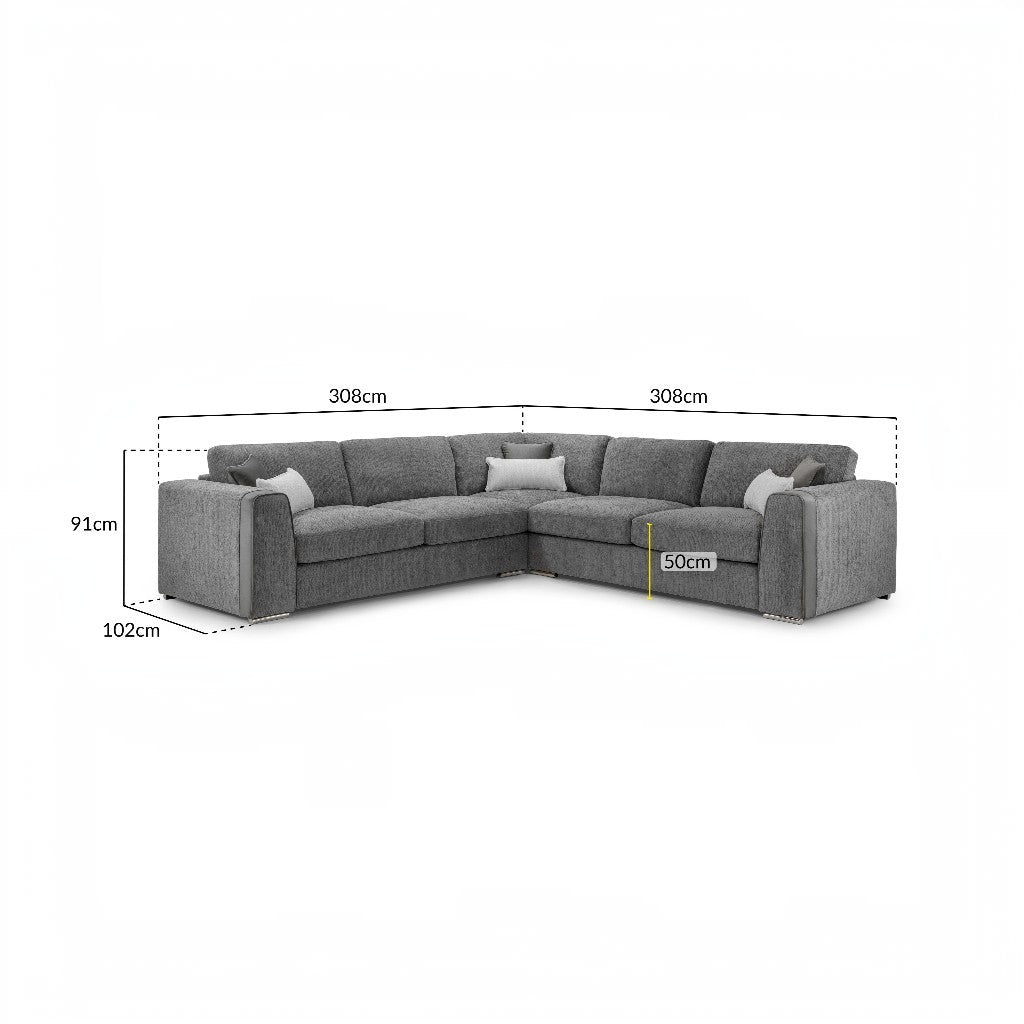 Naples Grey Fabric Large L-Shape Corner Sofa
