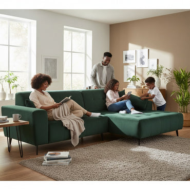 Oslo Open 2 Piece Plan Sofa In Emerald Green Velvet Fabric