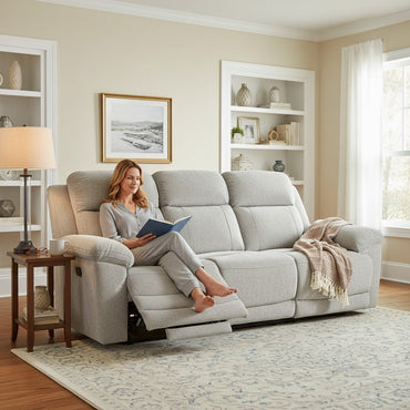 Owen Electric Recliner Beige Fabric 3 Seater Sofa