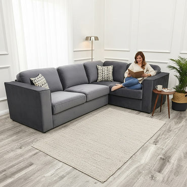 Hudson 4 Piece Corner Sofa With Fixed Full Back In Steel Grey Velvet