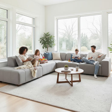 ALUXO Leonard Left Hand Facing Corner Sofa In Cloudy Grey Boucle Fabric