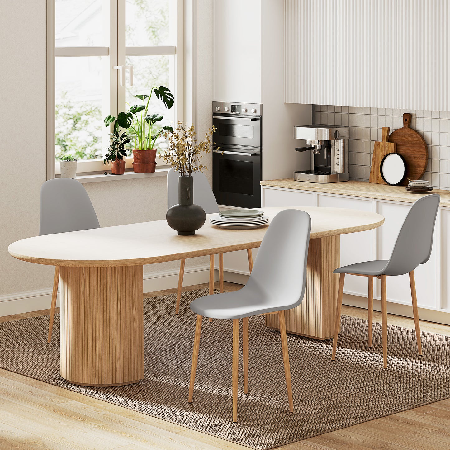 Aurora Dining Chairs Set of 4 w/ Curved Back, Steel Legs, Grey