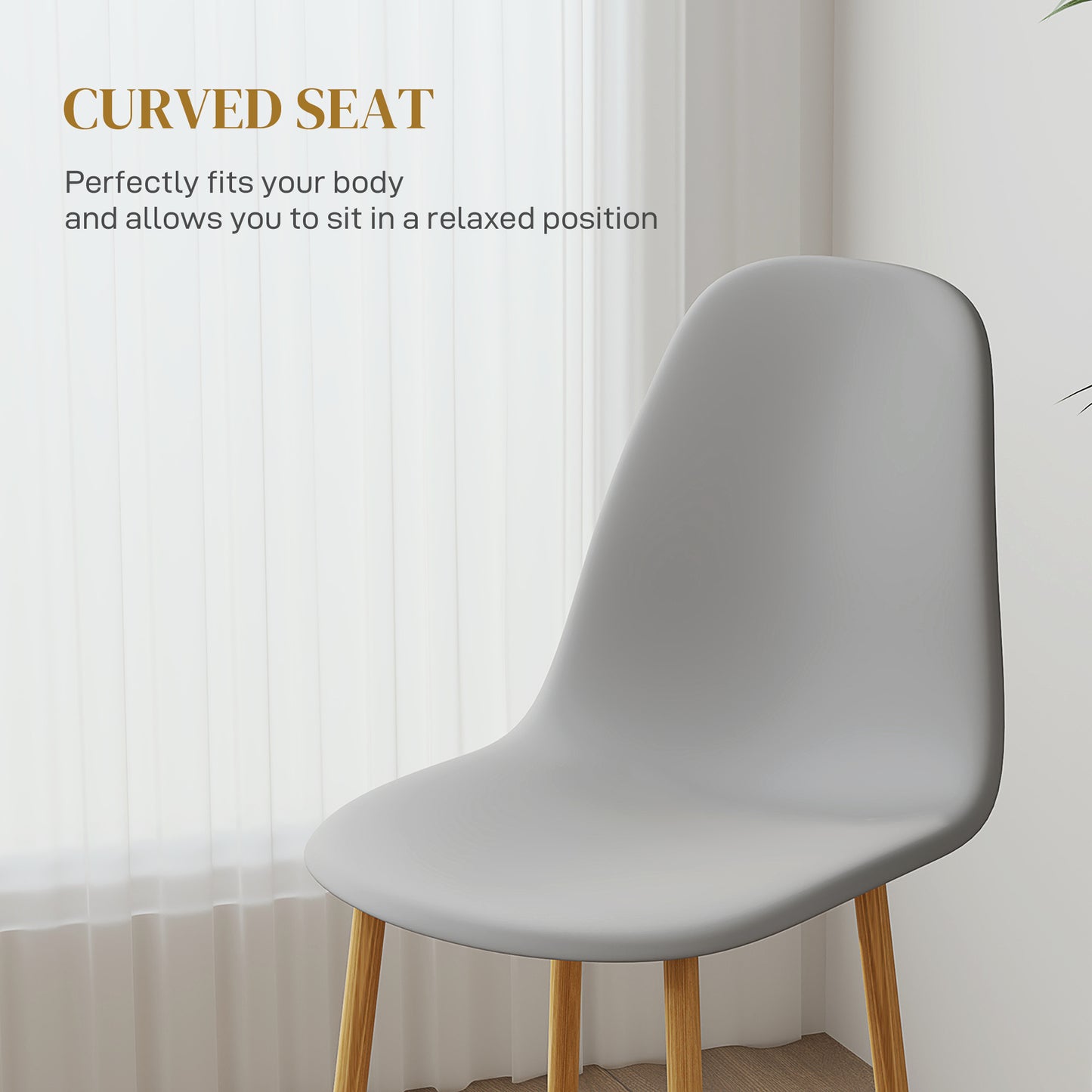 Aurora Dining Chairs Set of 4 w/ Curved Back, Steel Legs, Grey