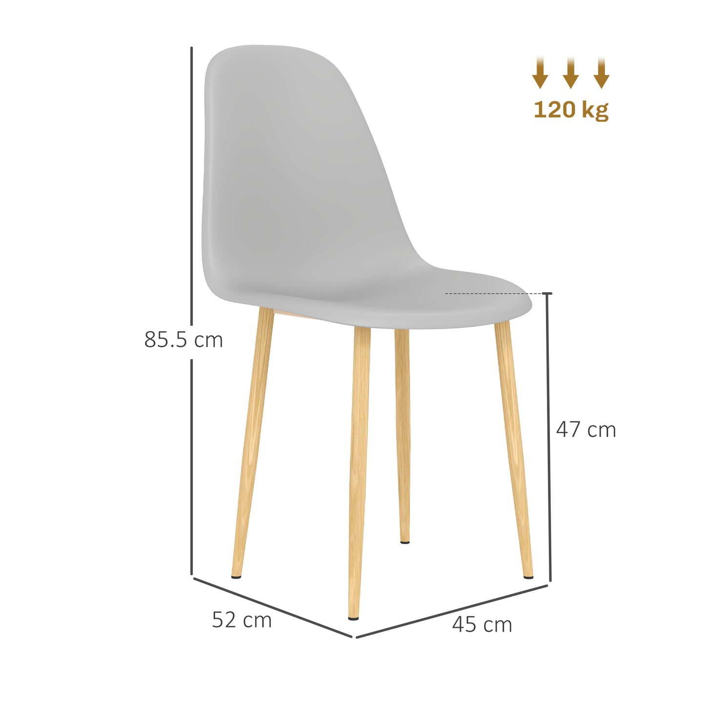 Aurora Dining Chairs Set of 4 w/ Curved Back, Steel Legs, Grey