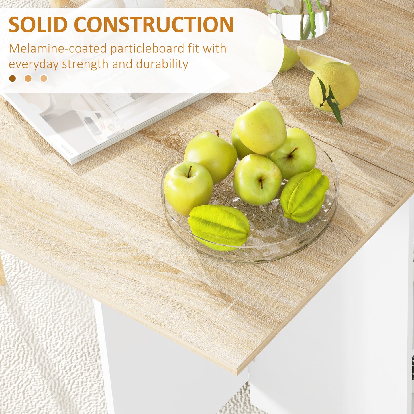 Aurora Foldable Dining Table, Drop Leaf Table with Storage for Kitchen, Oak