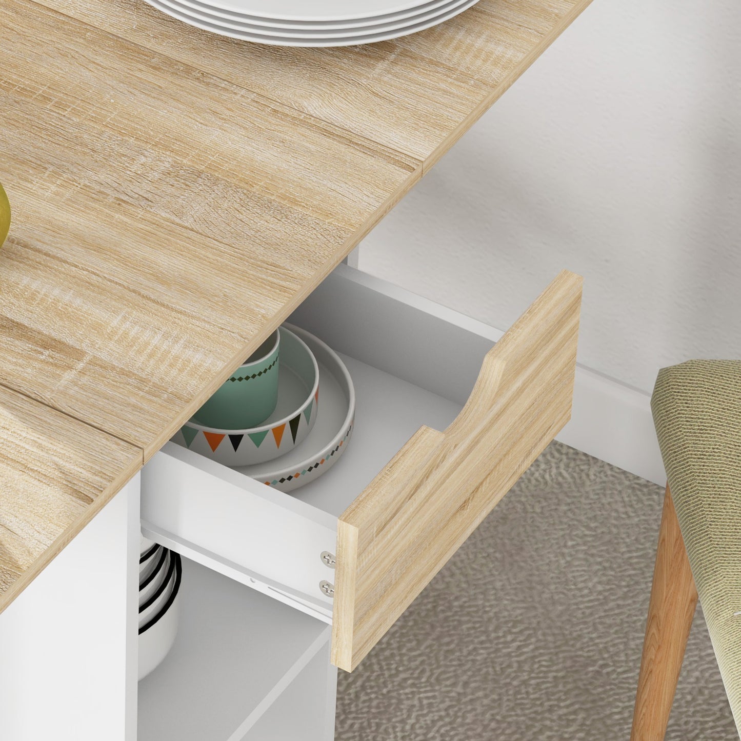 Aurora Foldable Dining Table, Drop Leaf Table with Storage for Kitchen, Oak