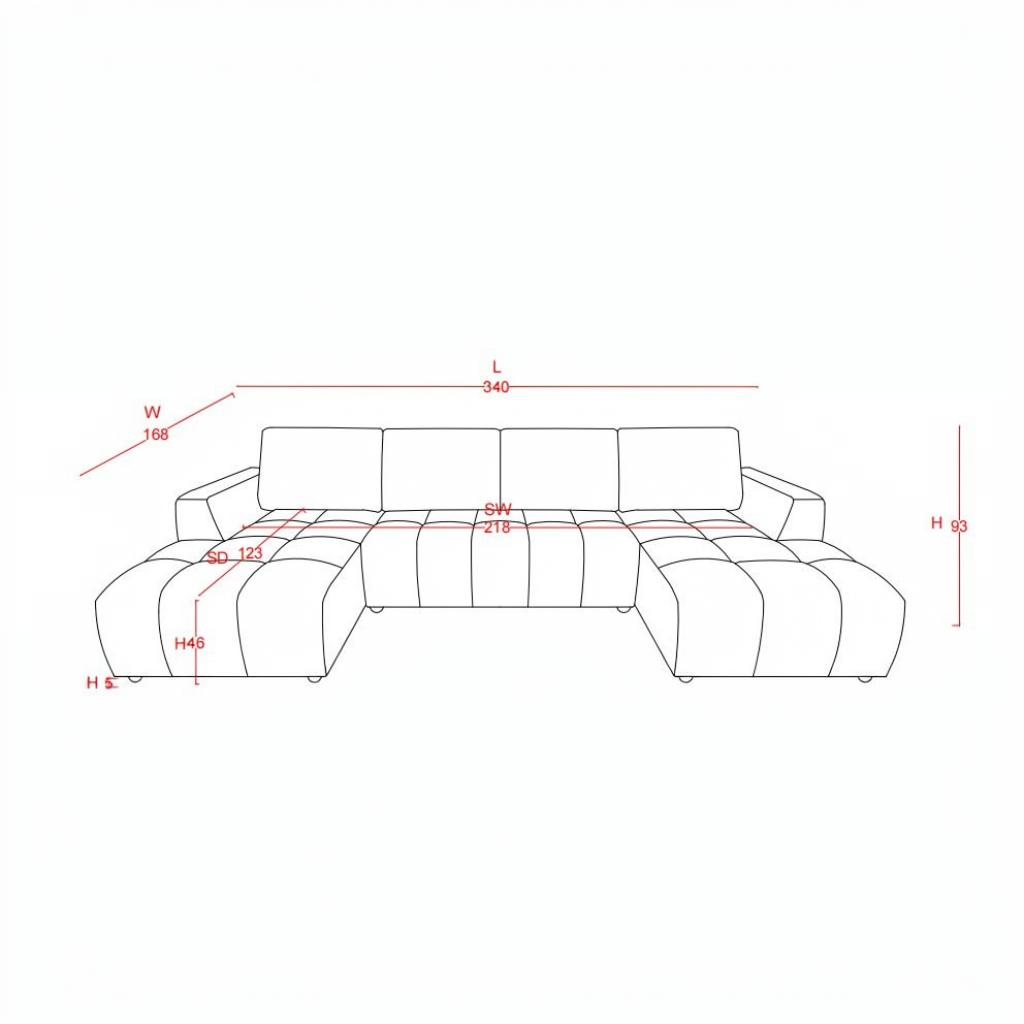Shanghai Luxury Sofabed Grey Fabric U Shape Corner Sofa
