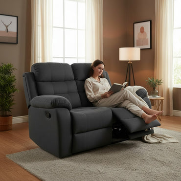 Stanley Manual Recliner Black Fabric 2 Seater Sofa