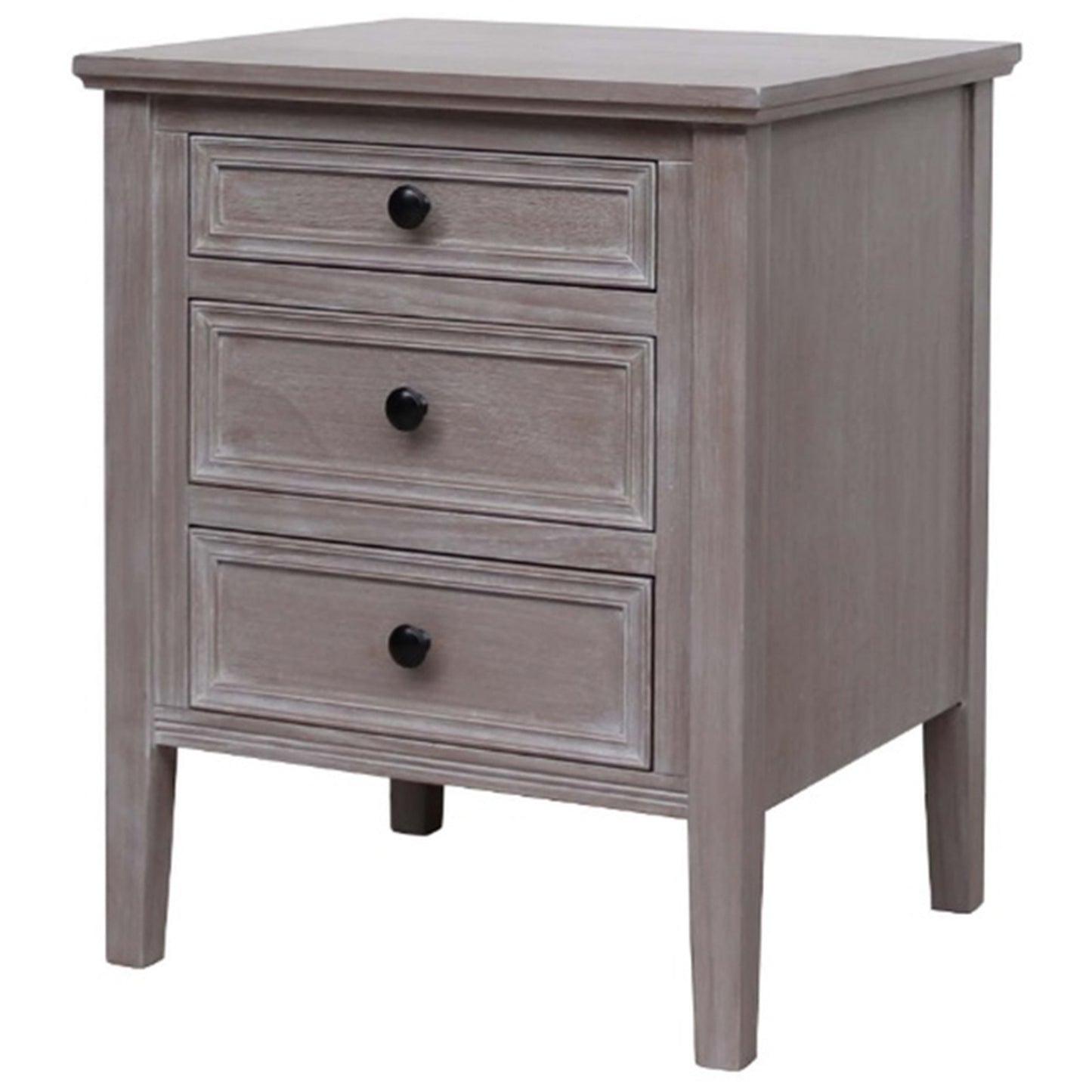 Luxury Serene Three Drawer Grey Wood Bedside Lamp Table