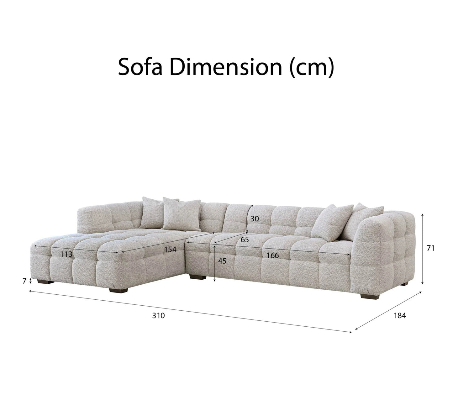 ALUXO Tribeca Bubble Left Hand Facing Corner Sofa In Iron Grey Boucle Fabric