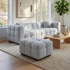 ALUXO Tribeca Bubble Sofa Set 4+3+1+Footstool In Pearl Grey Boucle Fabric
