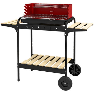 Charcoal Barbecue BBQ Grill Trolley W/ 5-level Grill Height Ash Catcher