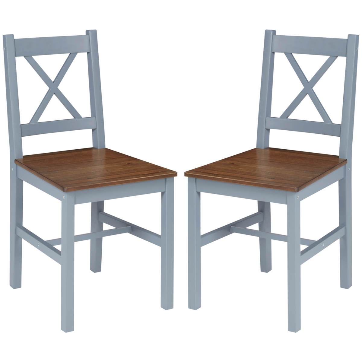 Dining Chairs Set of 2, Pine Wood Frame, Cross Back for Kitchen Grey