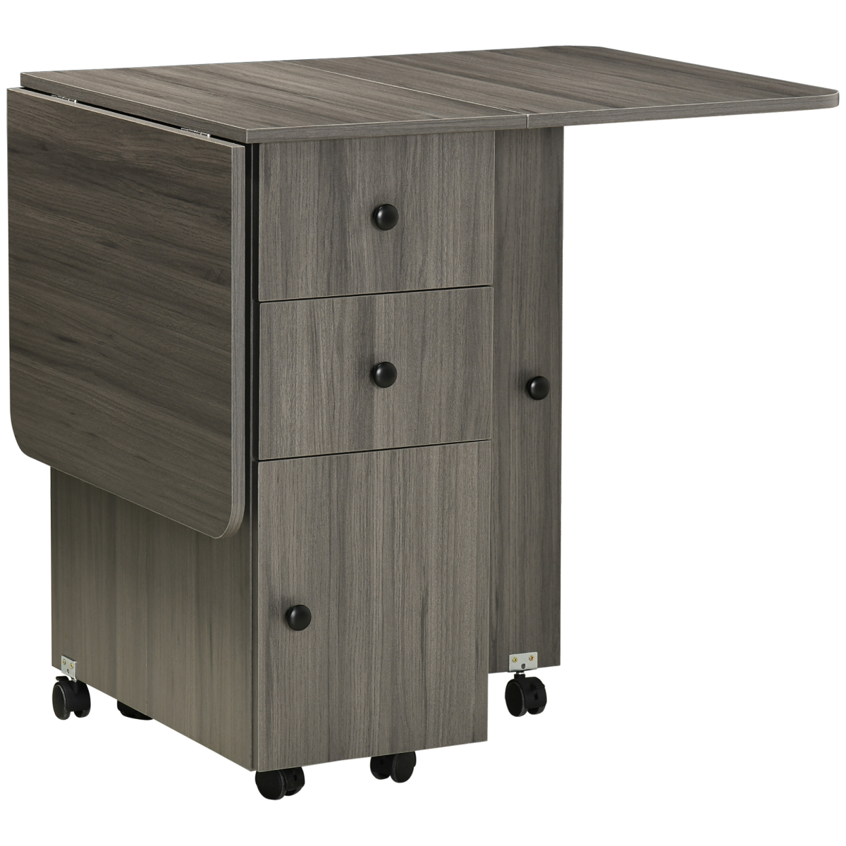 HOMCOM Folding Dining Table, Drop Leaf Table With Storage Drawers Grey