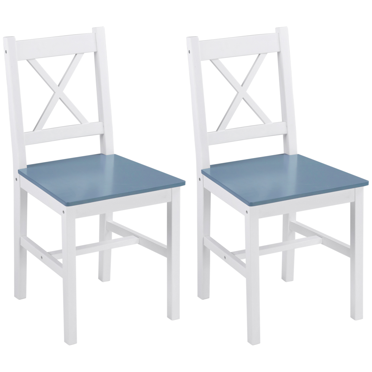 Dining Chairs Set of 2, Pine Wood Frame, Cross Back for Kitchen White