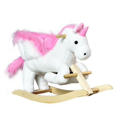 Kids Wooden Ride On Unicorn Rocking Horse Plush Toy Soft Seat Pink