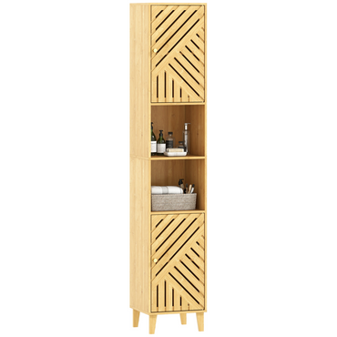 Tall Bathroom Cabinet with Open Compartments and Adjustable Shelves