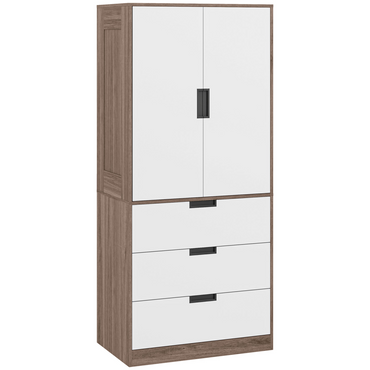 Aurora 2 Door Wardrobe Brown Wardrobe with 3 Drawer and Hanging Rod Brown