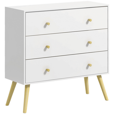 Chest of Drawers 3-Drawer Dresser Storage Organiser with Wood Legs, White