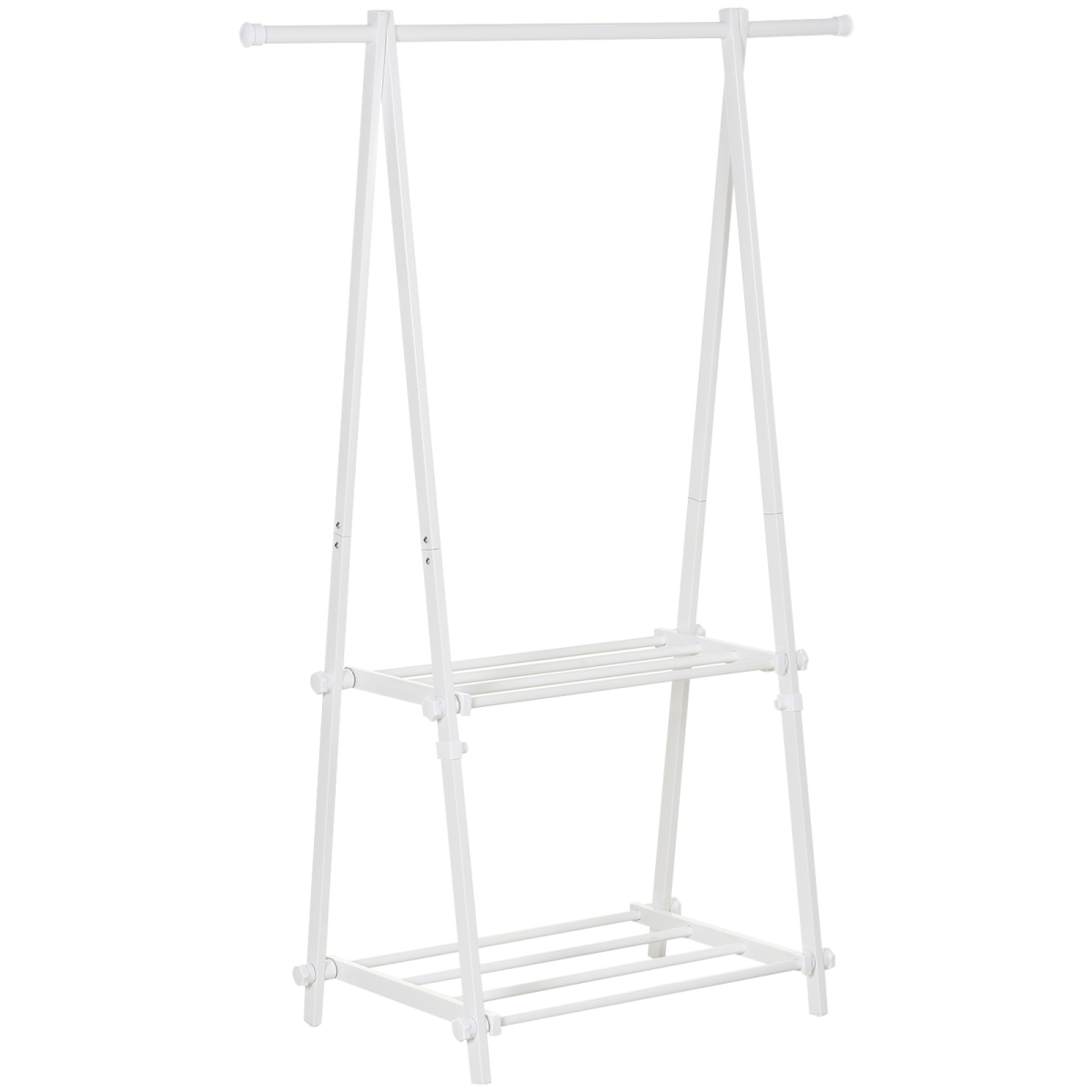 Steel Freestanding Clothes Rail w/ 2 Shelves White