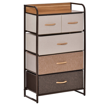 Closet Dresser, Dresser Tower With 5 Linen Fabric Drawers Steel Frame