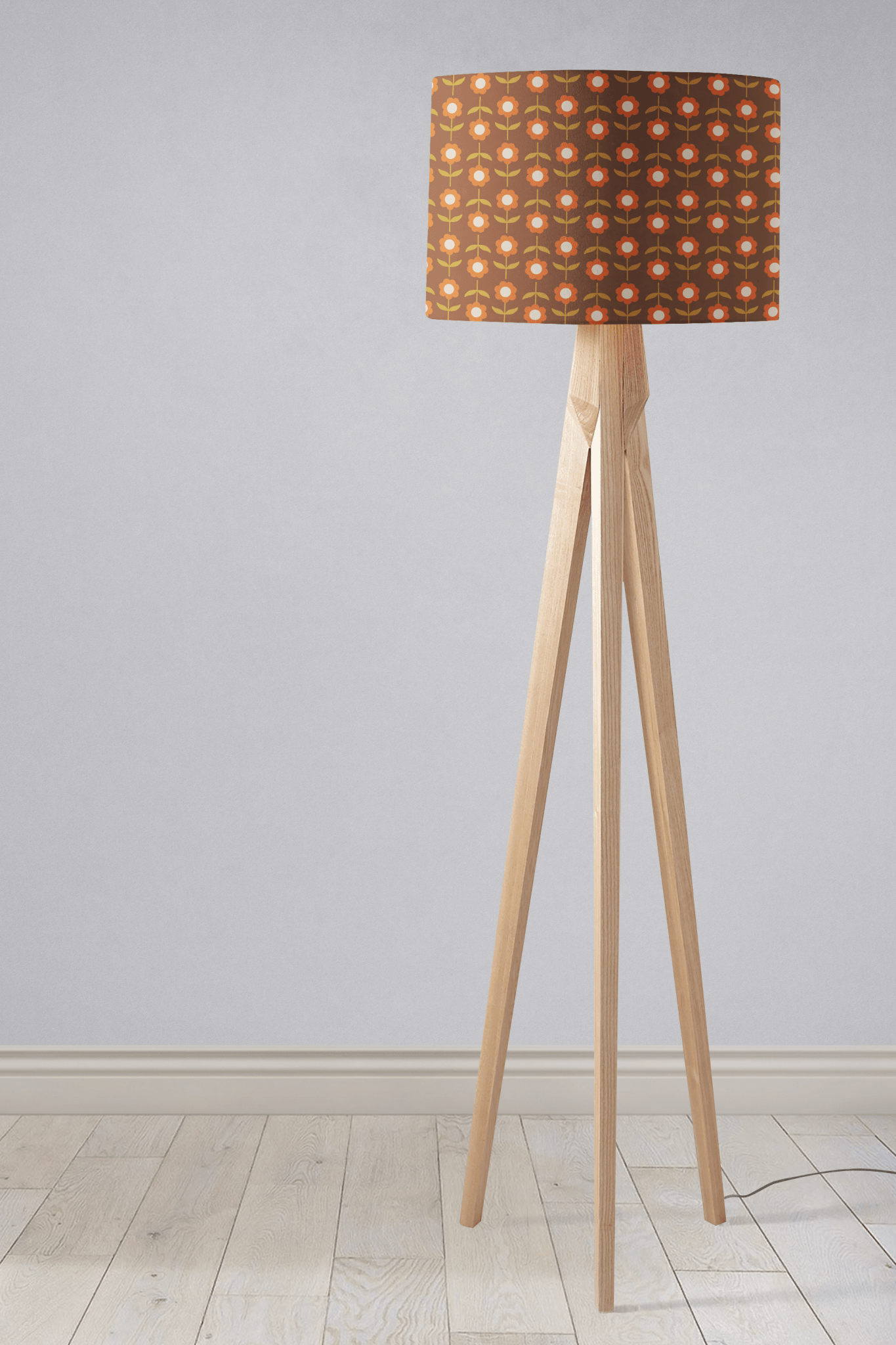 Brown Floral Drum Lampshade, Retro Design Shade for Table, Floor or Ceiling Pendant Light