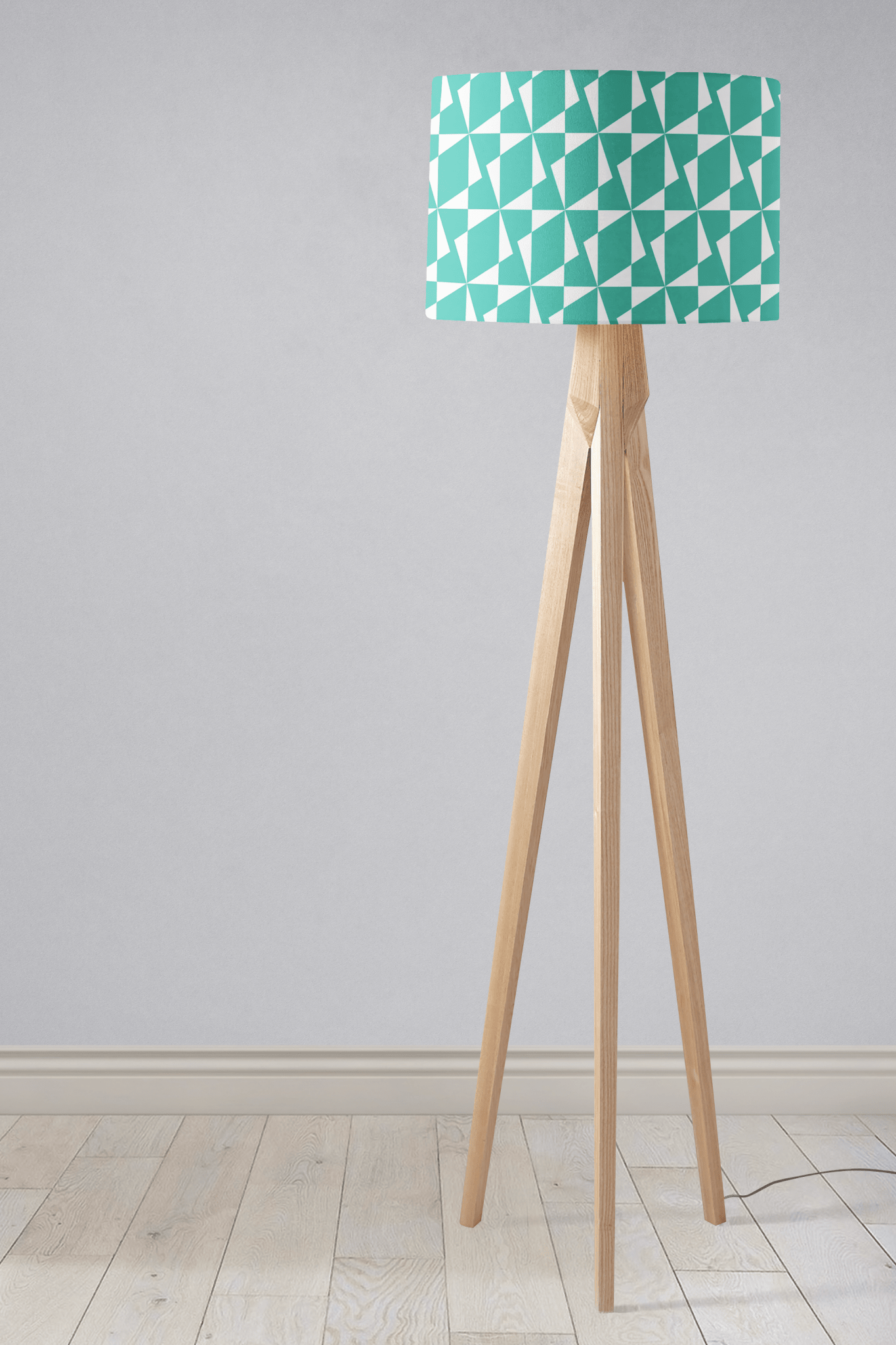 Turquoise Drum Lampshade, 1950s Retro Geometric Design Shade for Table, Floor or Ceiling Pendant Light