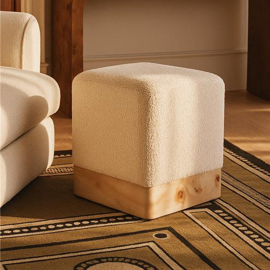 Mota Cream Boucle Square Stool with Minimalist Profile