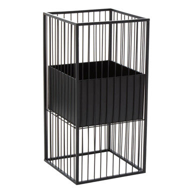 Alden Black Metal Square Floor Standing Planter with Mid-Level Pot