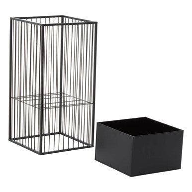 Alden Black Metal Square Floor Standing Planter with Mid-Level Pot