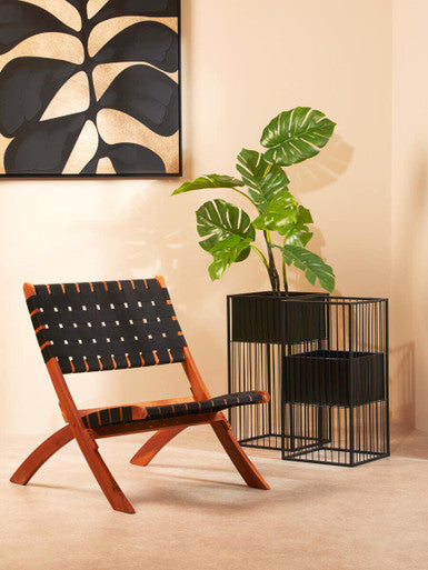 Alden Black Metal Square Floor Standing Planter with Mid-Level Pot