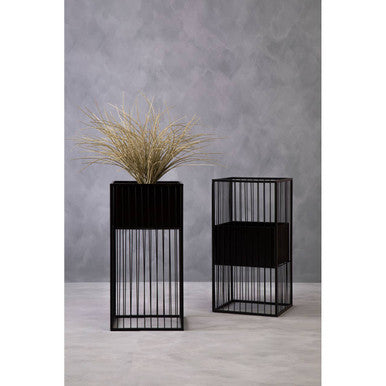 Alden Black Metal Square Floor Standing Planter with Mid-Level Pot
