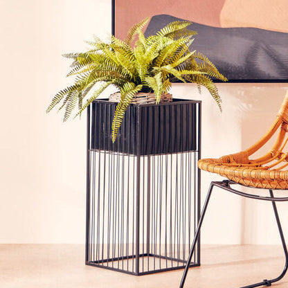Alden Black Metal Square Floor Standing Planter with Elevated Pot