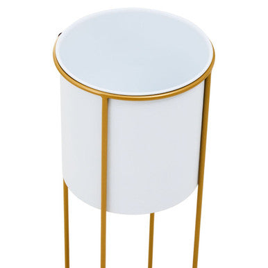 Large White and Gold Floor Standing Planter | Trosa