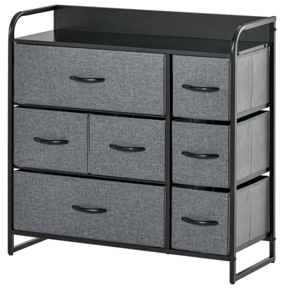 HOMCOM 3-Tier Fabric Bedroom Dresser with 7 Foldable Drawers, Grey