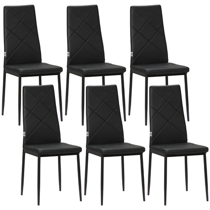 Aurora 6-Pieces Dining Chairs, Faux Leather Kitchen Chairs, Black