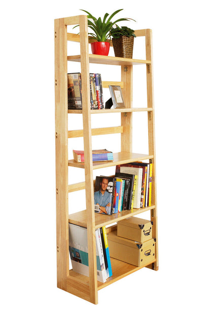 Heva Natural Tropical Hevea Wood 5 Tier Folding Shelf Unit