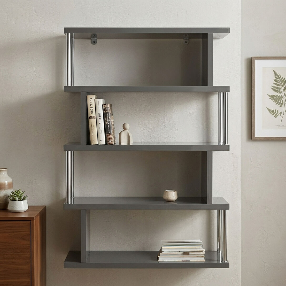 4 Tier Grey Gloss Shelf Unit | Maze