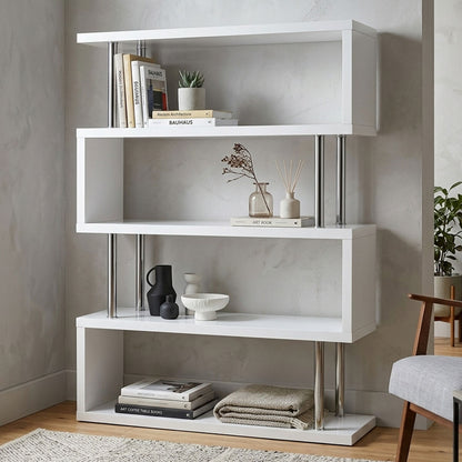 4 Tier White Gloss Wide Shelf Unit | Maze