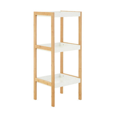 Three Tiered White and Natural Shelf Unit | Nostra