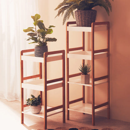 Three Tiered White and Natural Shelf Unit | Nostra