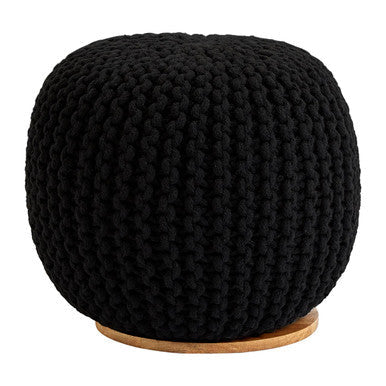 Fusion Black Cotton Knitted Pouffe