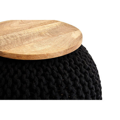 Fusion Black Cotton Knitted Pouffe