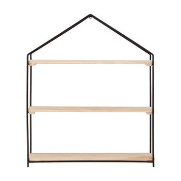 Brixton Black and Natural Wooden 3 Tier House Shaped Wall Shelf
