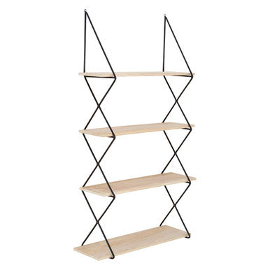 Brixton Black and Natural Wooden 4 Tier Wall Shelf